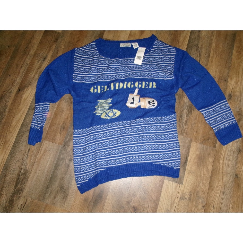 GELTDIGGER  JEWISH STAR SWEATER WOMENS  SZ- LARGE SHIRT  00S Y2K VINTAGE G1